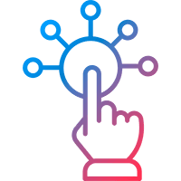 Icône figurant d'une main poussant sur un bouton figurant le concept d'interactivité.