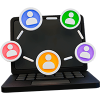 Icône représentant un ordinateur portable devant lequel tournent des utilisateurs connectés